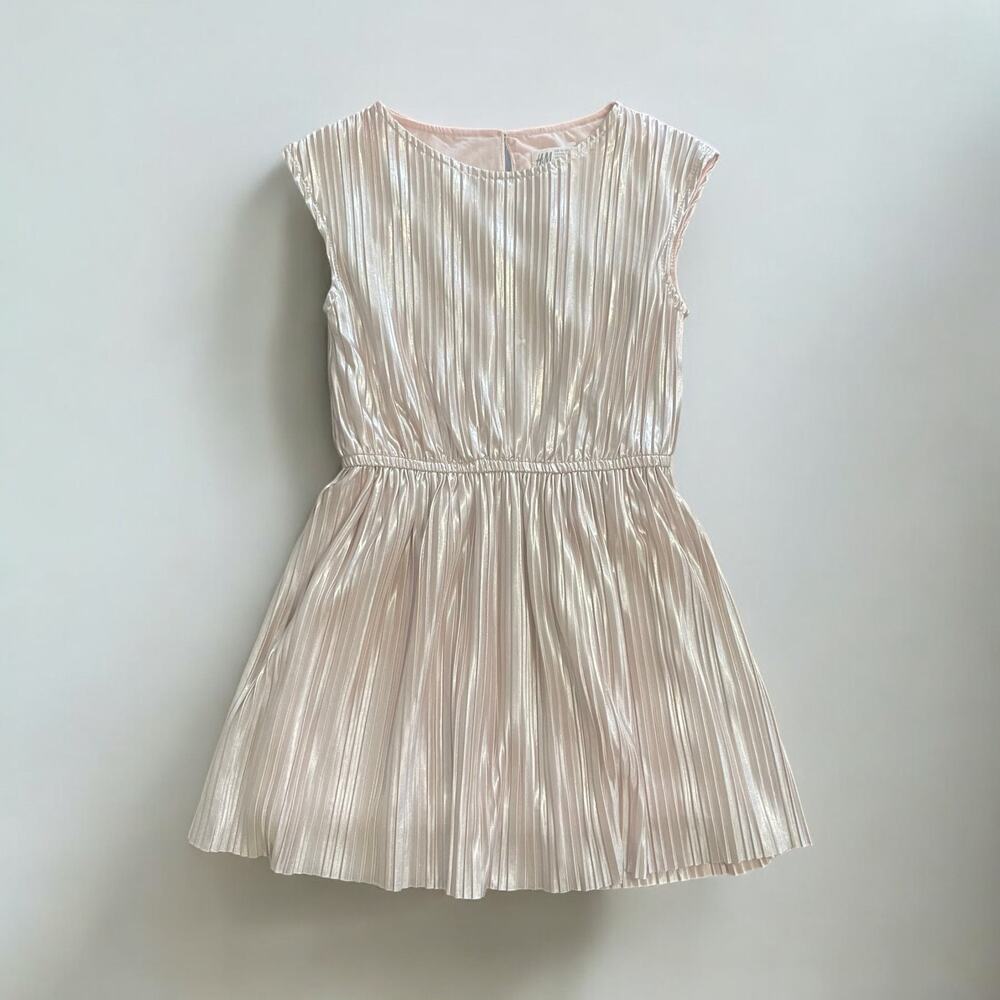 H&M Girls Metallic Pleated Dress Size 5-6Y
